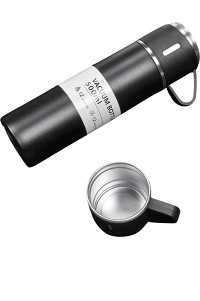 Termos Seti 3lü Bardak Seti Isı Dayanıklı Siyah Paslanmaz Çelik Vakumlu