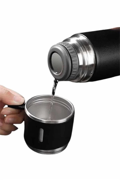 Termos Seti 3lü Bardak Seti Isı Dayanıklı Siyah Paslanmaz Çelik Vakumlu