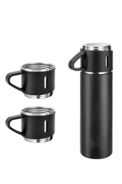 Termos Seti Paslanmaz Çelik 3 Bardaklı Vakumlu Termos Set 500 Ml 12 Saate Kadar Isı Koruma