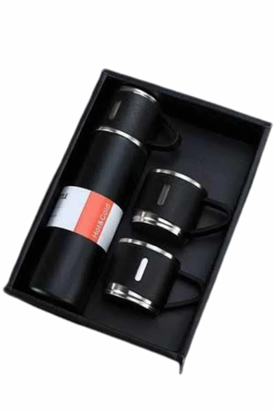 Termos Seti Paslanmaz Çelik 3 Bardaklı Vakumlu Termos Set 500 Ml 12 Saate Kadar Isı Koruma