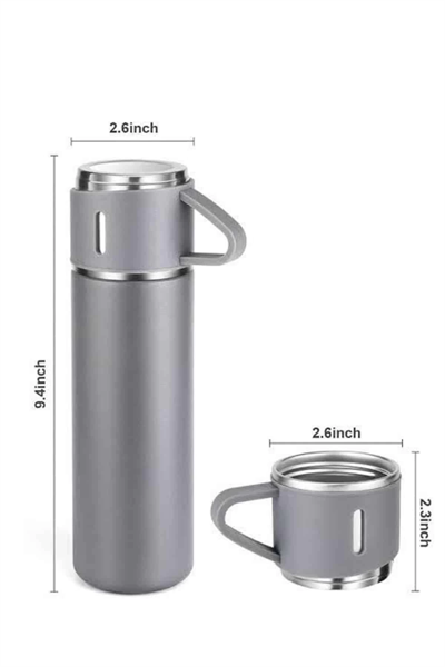Termos Seti Paslanmaz Çelik 3 Bardaklı Vakumlu Termos Set 500 Ml 12 Saate Kadar Isı Koruma