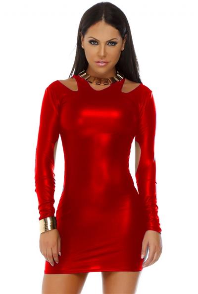 Terry Pau TP101201 Uzun Kollu Açık Mini Elbise