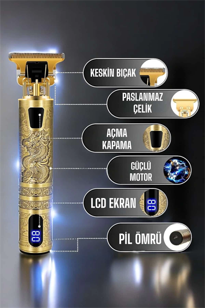 Tıraş Makinesi Şarjlı Profesyonel Saç Kesme Makinesi Gold Çizik Tıraş