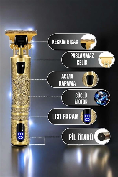 Tıraş Makinesi Şarjlı Profesyonel Saç Kesme Makinesi Gold Çizik Tıraş