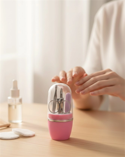 Tırnak Bakım Manikür Pedikür Seti 4 Parça Pembe Şık Kapsül Kutulu