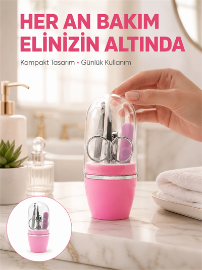 Tırnak Bakım Manikür Pedikür Seti 4 Parça Pembe Pratik Günlük Kullanım Yeni Nesil