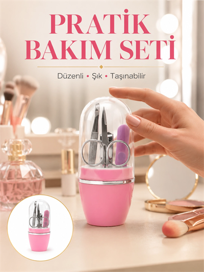 Tırnak Bakım Manikür Pedikür Seti 4 Parça Pembe Ev ve Seyahat Uyumlu Yeni Nesil