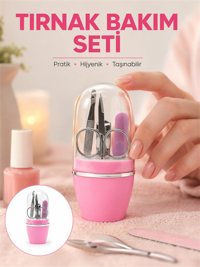 Tırnak Bakım Manikür Pedikür Seti 4 Parça Pembe Minimal ve Dayanıklı Yeni Nesil
