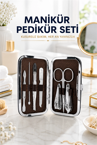 Tırnak Temizliği, Tırnak Batığı ve Düzenli Bakım İçin 7 Parça Çelik Set
