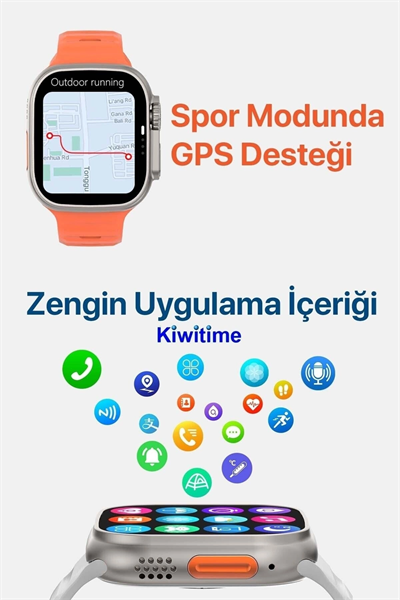Titanyum Kasa Bluetooth Aramalı Akıllı Saat, Nabız ve Uyku Takibi Özellikli, Siyah Silikon Kordonlu