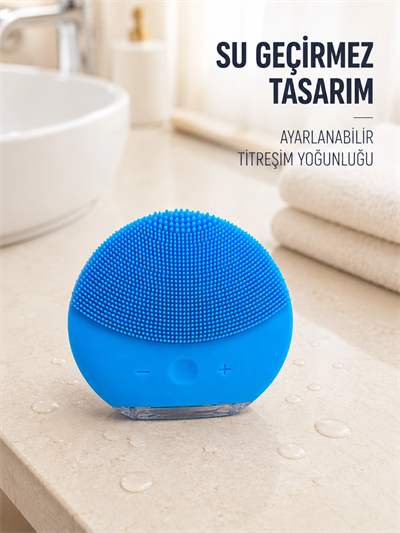 Titreşimli Silikon Yüz Temizleme Cihazı Mavi Şarjlı Cilt Bakım Fırçası