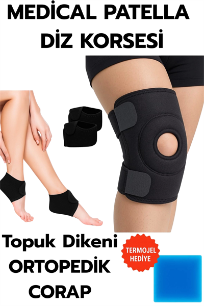 Topuk Çorabı 2li Sağ Sol+ Medical Patella Destekli Dizlik + Termojel – Ortopedik Destek Seti