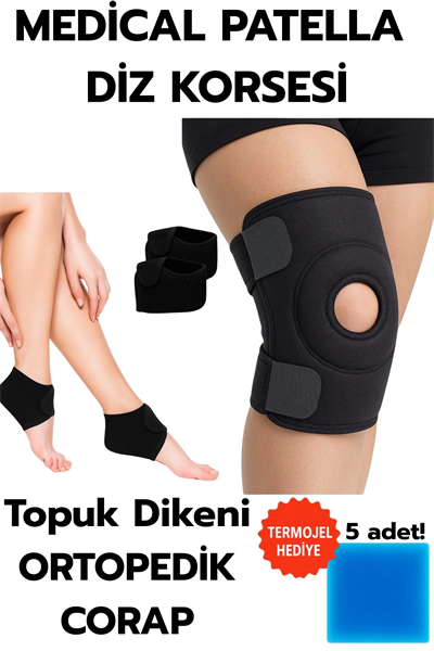 Topuk Çorabı 2li Sağ Sol+ Medical Patella Destekli Dizlik + Termojel – Ortopedik Destek Seti