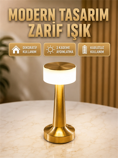 Touch Gece Lambası – Dokunmatik Kontrol, Kablosuz Kullanım, Metal Gövde Yeni Nesil