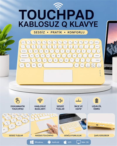 Touchpad Tüm Cihazlara Uyumlu Bluetooth Klavye Touchpad Slim Kablosuz Wifi Q Klavye