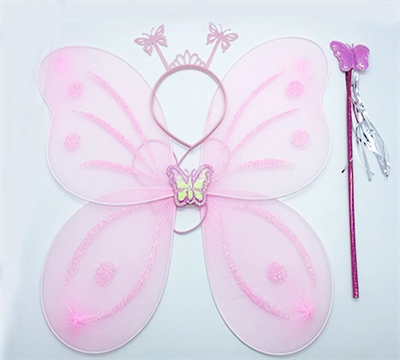 Toz Pembe Renk Kelebek Kanadı Tacı Ve Sopası 50x37 Cm Bx40