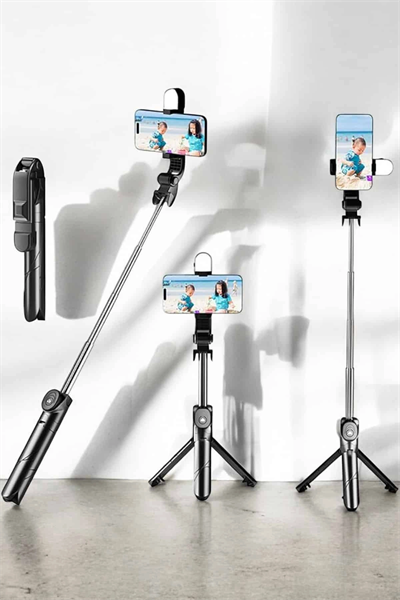 Tripod Kablosuz Bluetooth Bağlantılı Selfie Çubuğu 360 Derece Dönebilen