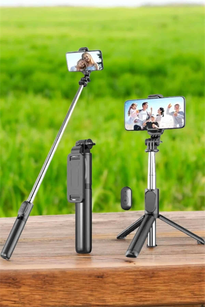 Tripod Kablosuz Bluetooth Bağlantılı Selfie Çubuğu 360 Derece Dönebilen