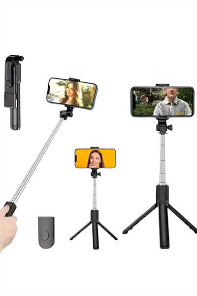 Tripod Selfie Çubuğu Bluetooth Kumandalı Kablosuz Led Işıklı