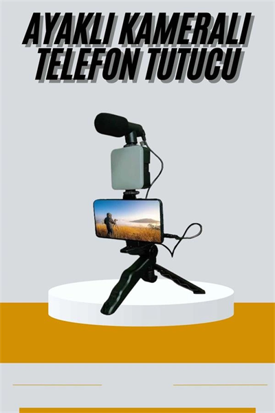 Tripod Telefon Tutucu Kumandalı Mikrofon Led Işık Vlog Video Kayıt
