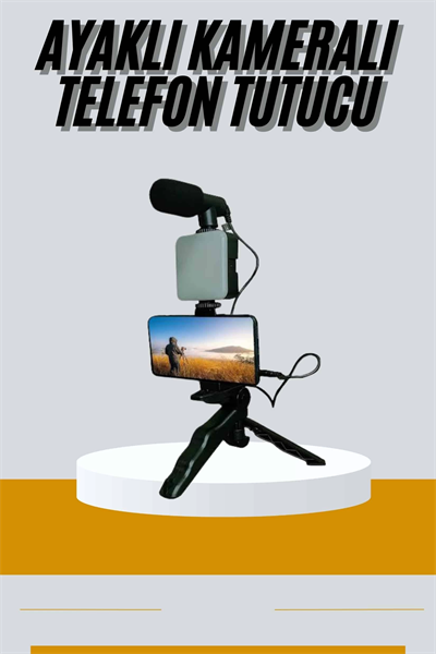 Tripod Telefon Tutucu Kumandalı Mikrofon Led Işık Vlog Video Kayıt