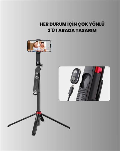 Tripodlu Selfie Çubuğu Uzaktan Kumandalı Canlı Yayın Uyumlu