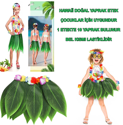 Tropikal Esintili Hawaii Yapraklı Parti Eteği Çocuk Boy Bx40