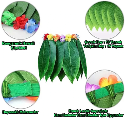 Tropikal Esintili Hawaii Yapraklı Parti Eteği Çocuk Boy