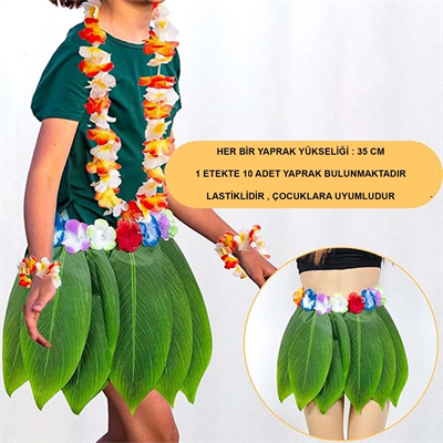 Tropikal Esintili Hawaii Yapraklı Parti Eteği Çocuk Boy Bx40