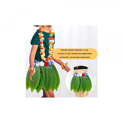Tropikal Esintili Hawaii Yapraklı Parti Eteği Çocuk Boy