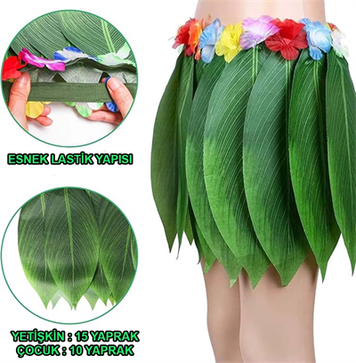 Tropikal Esintili Hawaii Yapraklı Parti Eteği Çocuk Boy