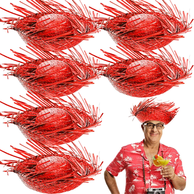 Tropikal Parti Kırmızı Hasır Hawaii Şapkası 13x36 cm