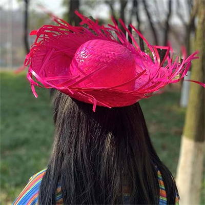 Tropikal Parti Pembe Fuşya Hasır Hawaii Şapkası 13x36 Cm