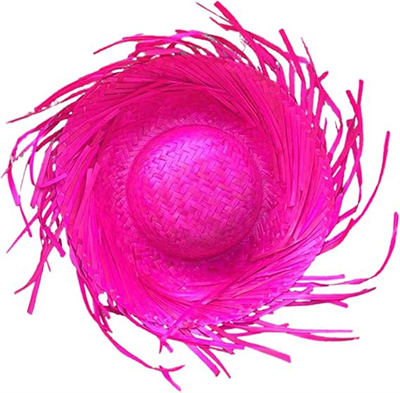 Tropikal Parti Pembe Fuşya Hasır Hawaii Şapkası 13x36 Cm