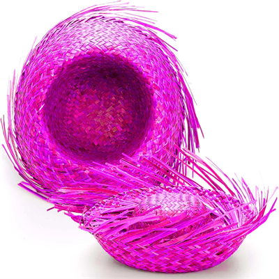 Tropikal Parti Pembe Fuşya Hasır Hawaii Şapkası 13x36 Cm