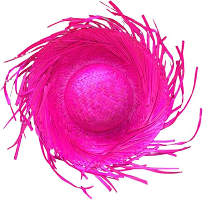 Tropikal Parti Pembe Fuşya Hasır Hawaii Şapkası 13x36 cm