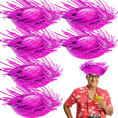 Tropikal Parti Pembe Fuşya Hasır Hawaii Şapkası 13x36 Cm