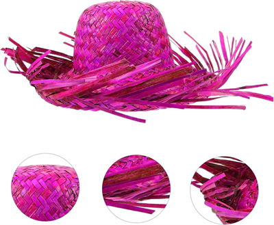 Tropikal Parti Pembe Fuşya Hasır Hawaii Şapkası 13x36 cm