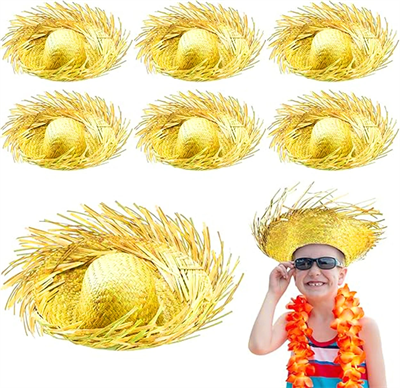 Tropikal Parti Sarı Hasır Hawaii Şapkası 13x36 Cm