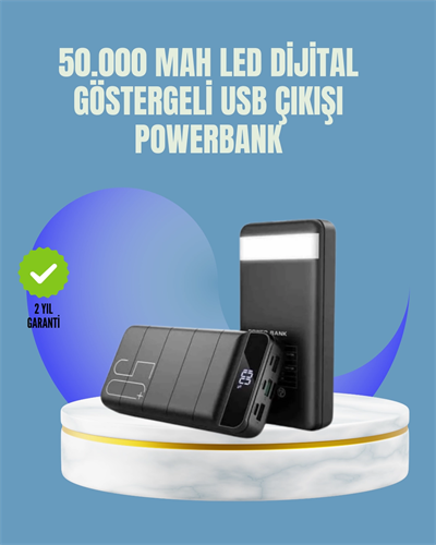 Tüm Cihazlarla Uyumlu 50.000 mAh Powerbank – Yüksek Kapasiteli, LED Gösterge ve Akıllı Koruma Fonksiyonlu