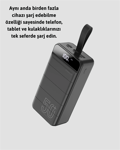 Tüm Cihazlarla Uyumlu 50.000 mAh Powerbank – Yüksek Kapasiteli, LED Gösterge ve Akıllı Koruma Fonksiyonlu