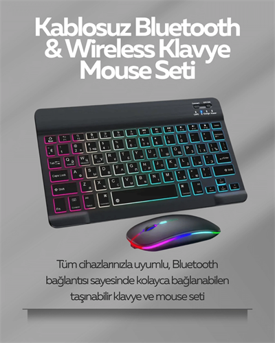 Tüm Cihazlarla Uyumlu RGB Işıklı Kablosuz Klavye ve Mouse Seti