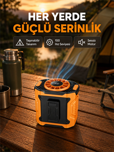 Turbo Mini Taşınabilir Fan – 100 Kademeli Dijital Hız Kontrolü ve Type-C Şarj
