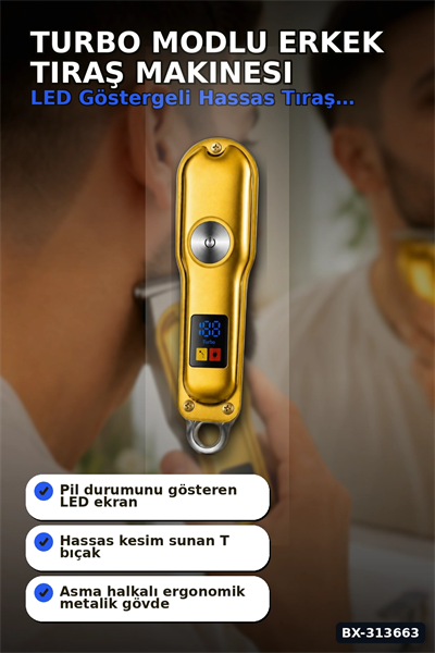 Turbo Modlu Erkek Tıraş Makinesi Led Ekran T Bıçaklı Ense Favori Şekillendirme Usb BX-313663