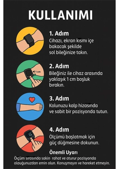 Türkçe Konuşan Şarjlı Bilekten Dijital Tansiyon ve Nabız Ölçüm Cihazı LCD Ekranlı