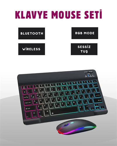 Türkçe Q Klavye Düzenli RGB Kablosuz Klavye Mouse Set