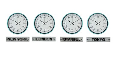 Turkuaz 36 Cm 4 lü Tabelalı Dünya Saatleri Seti