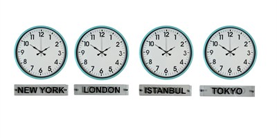 Turkuaz 36 Cm 4 lü Tabelalı Dünya Saatleri