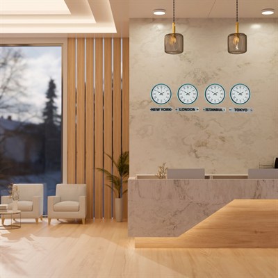 Turkuaz 36 Cm 4 lü Tabelalı Dünya Saatleri Seti