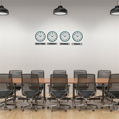 Turkuaz 36 Cm 4 lü Tabelalı Dünya Saatleri